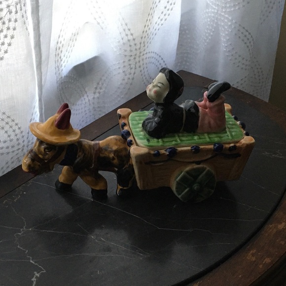 Royal Japan Accents Donkey Pulling Cart Ceramic Trinket Box W Lid